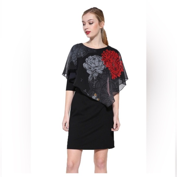 Desigual Alexandre Floral Chiffon Black Dress NWT Medium - Picture 1 of 15